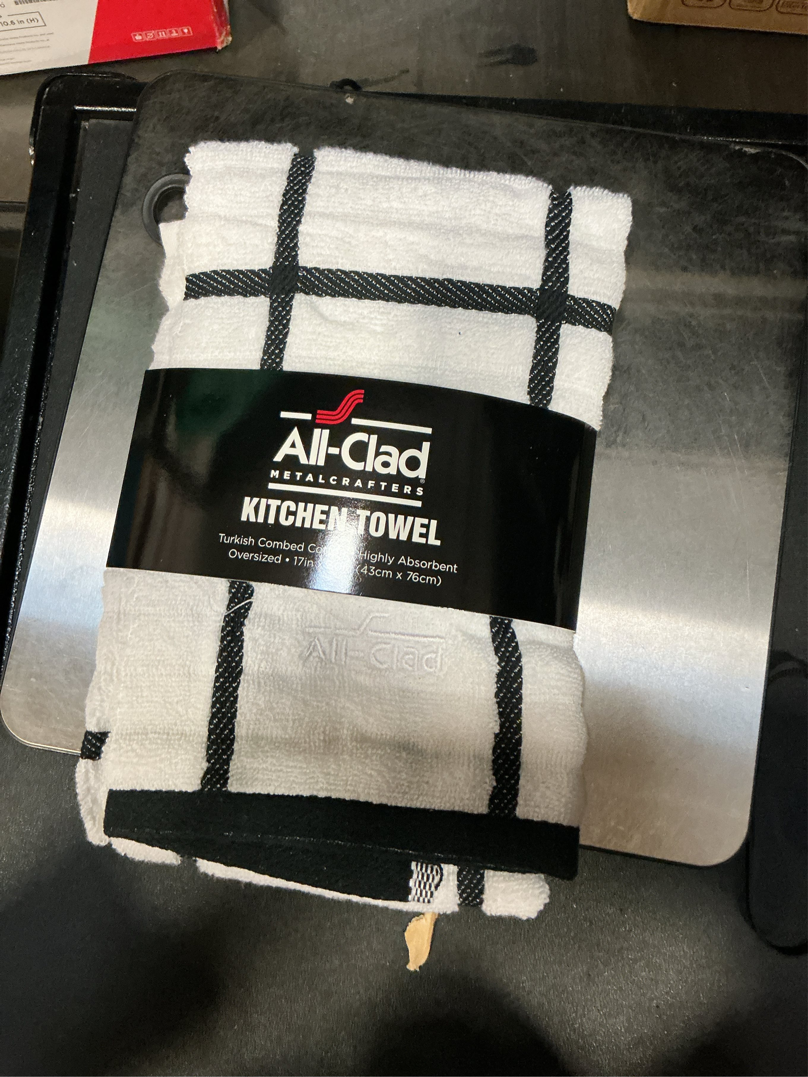 3 Packs All-Clad Checked Cotton Kitchen Towel, Almond