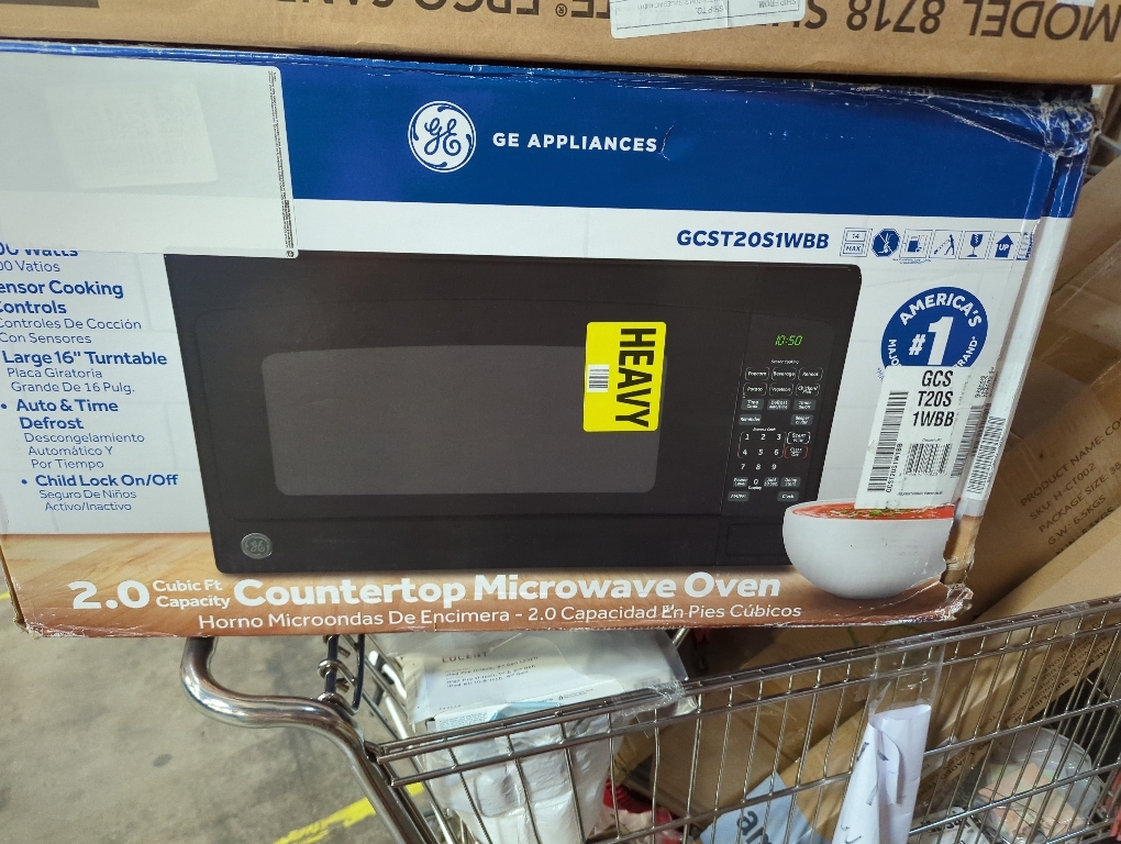 GE Countertop Microwave Oven, 1,200-watt Capacity, 2.0 Cubic Ft., 8 Auto Setting Cooking Settings, Child-Lock Technology, Kitchen Essentials for the Countertop, Dorm Room or Apartment, Black