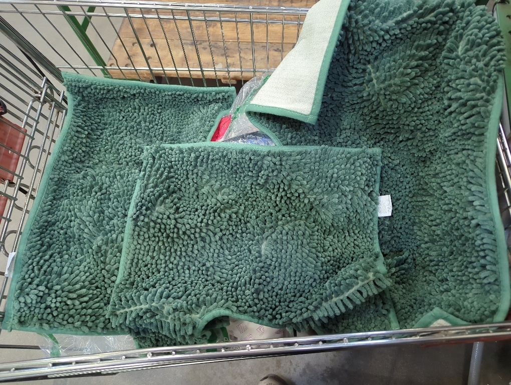 Green Bathroom Rug Chenille 3-Piece Extra Soft and Absorbent Shag Bath Mat Set, Machine Wash Bathroom Rug Set, Strong PVC Non-Slip Underside, Plush Carpet Bath Mat (Dark Green)