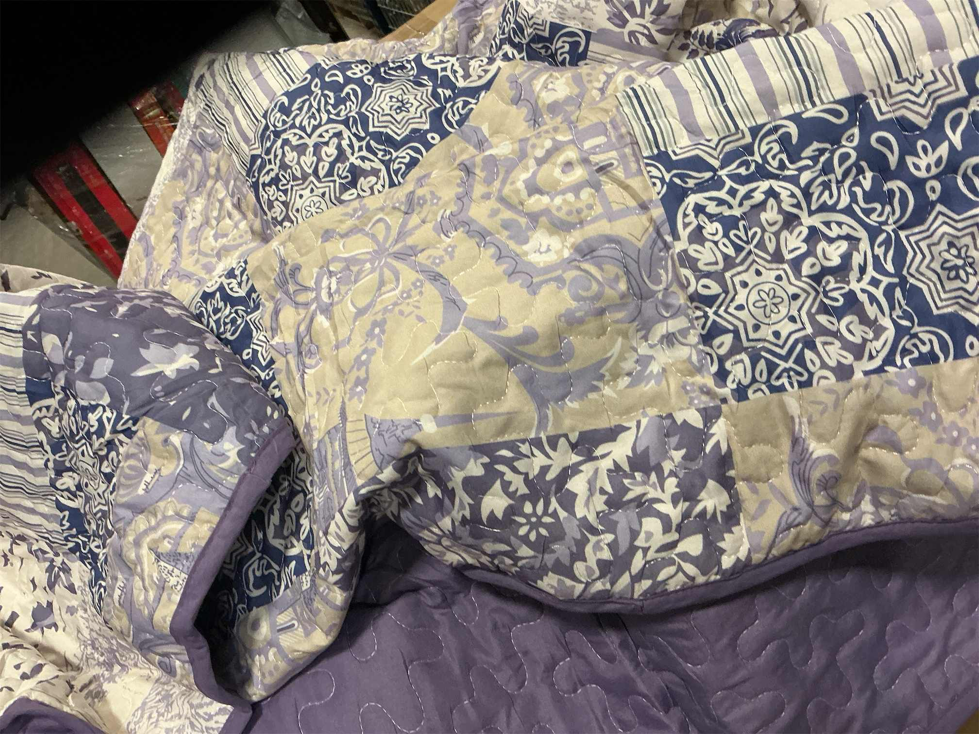 Mybedsoul Purple Quilt Set King Size Quilt Bedding Set Brown Plaid,3 Pieces Floral Patchwork Reversible Bedspread Coverlet Set for All Season,Soft Microfiber Bedding Set King 90x104