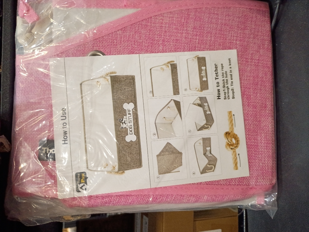 Collapsible Fabric Dog Toy Box and Storage Bin With Handle - Trapezoid Basket Chest Organizer for Pet Toys, Blankets and Accessories, Pink