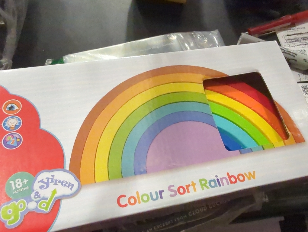 Coogam Wooden Rainbow Stacker Nesting Puzzle Blocks - Tunnel Stacking Game Building Creative Color Shape Matching Jigsaw Learning Toy Set Board Early Development Gift for Kids Boy Girl