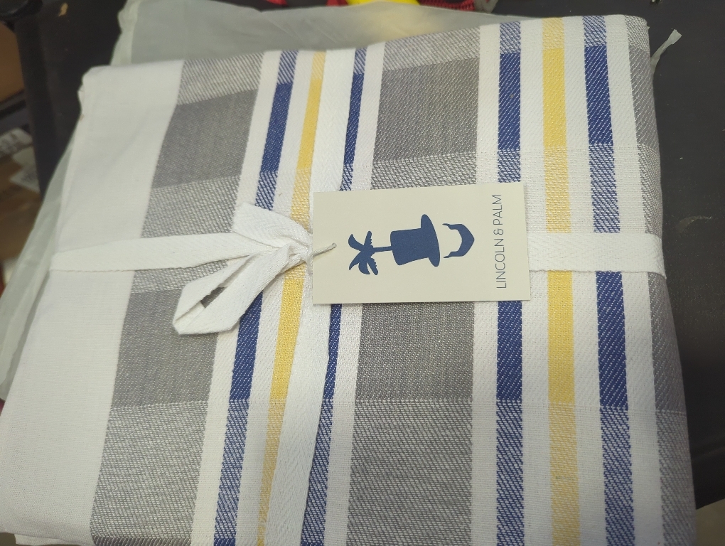 Lincoln & Palm Natural Cotton Tea Towels, 27 x 19, Set of 6 Herringbone Kitchen Dish Towels, Flour Sack Flat Woven for Drying Dishes, Hands, or Bread Proofing, Striped, Patterned Designs (Light Gray)