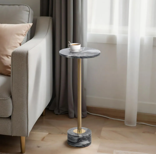 Gray/Gold Round Marble Accent Table