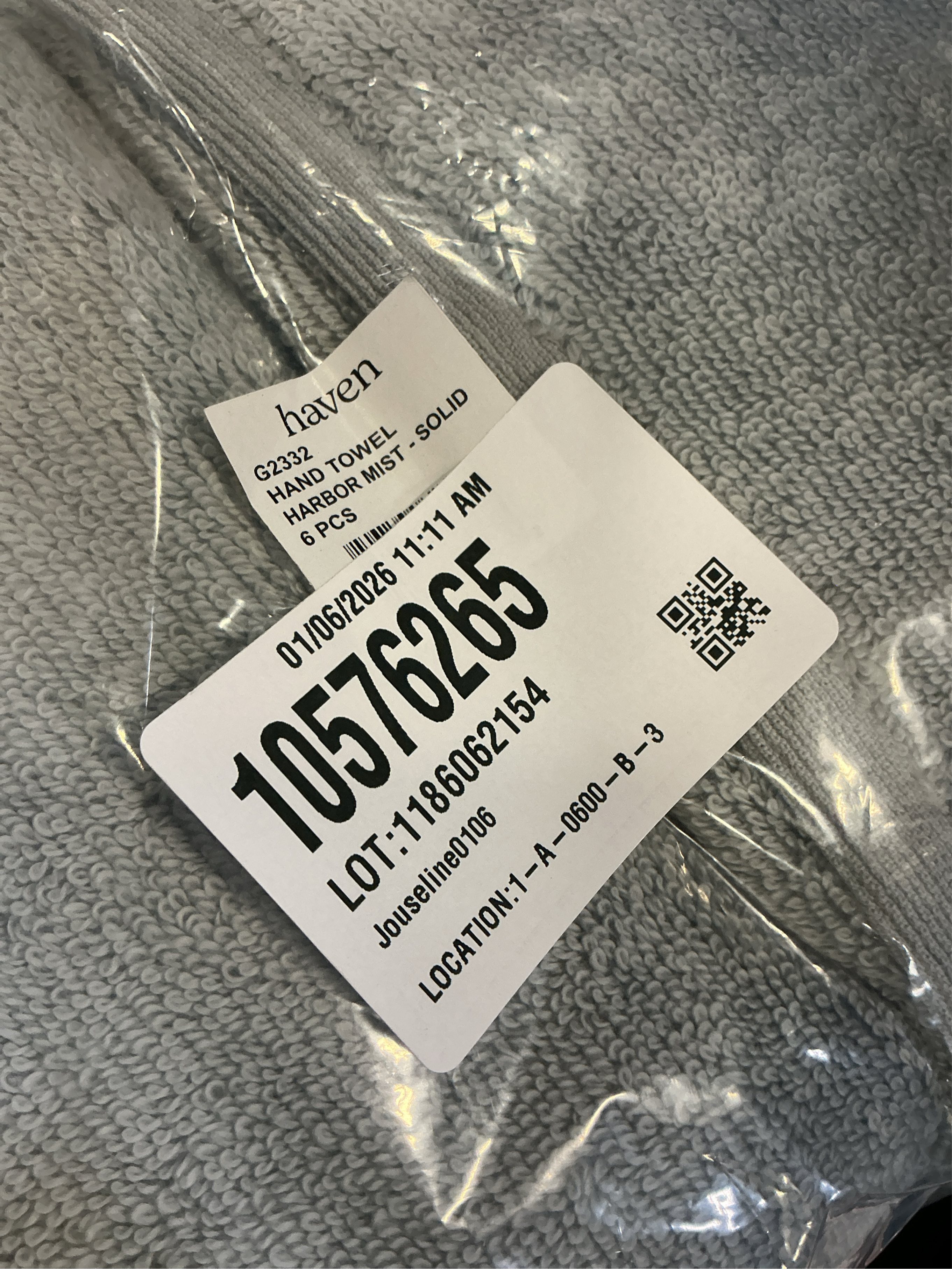 6 pcs Haven Organic Cotton Terry Hand Towel in Harbor Mist Grey