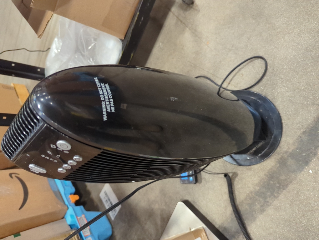 Amazon Basics Oscillating Tower Heater, With Digital Display, Remote Control, Timer, Over-Heat and Tip-Over Protection, Room Temperature Sensor, 2 Heat Settings, 1500W, Black, 8.6D x 8.6W x 23H