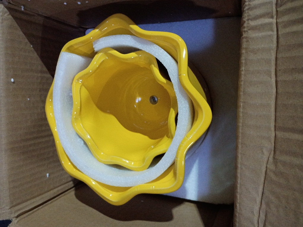6 in. and 8 in. Yellow Ceramic Round Fluted Decorative Pots (Set of 2)
