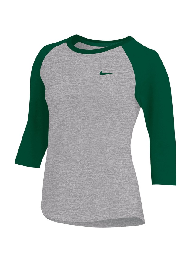 Nike Womens 3/4 Sleeve Raglan Top-grey/dk Green-SMALL