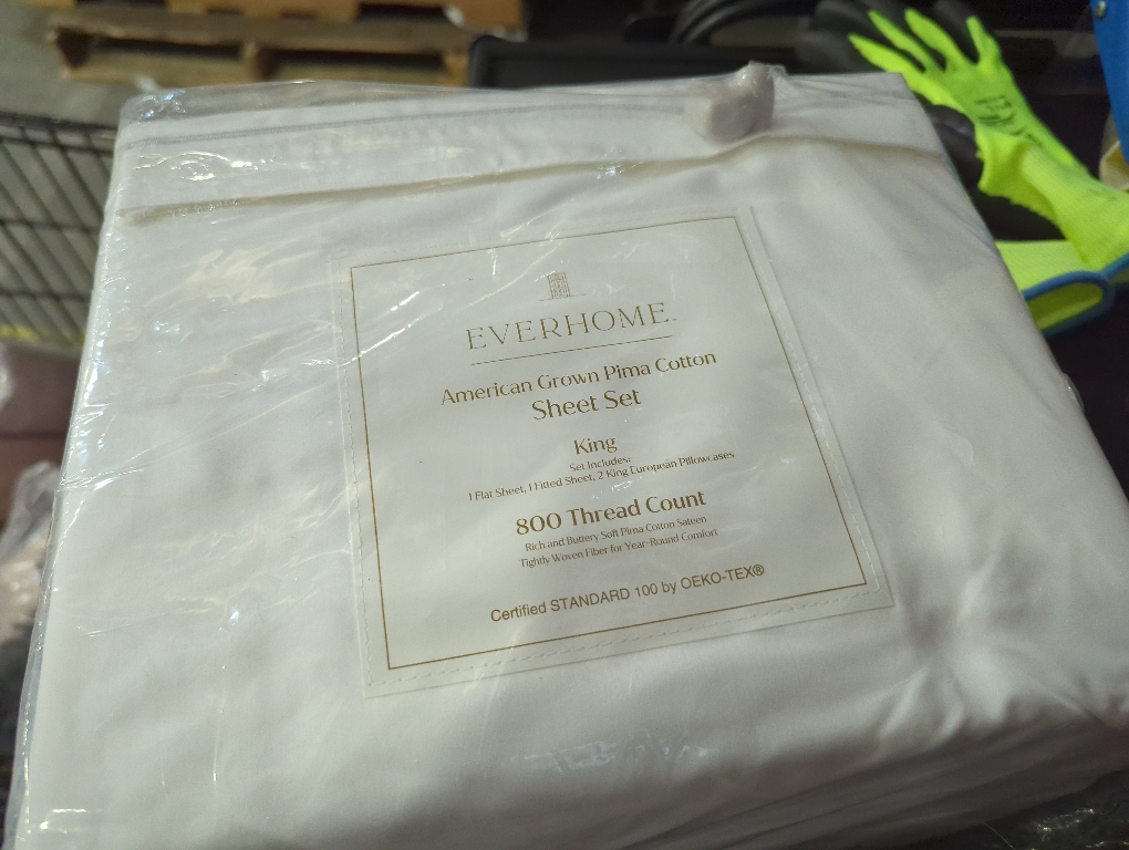 Everhome PimaCott Sateen Embroidered 800-Thread-Count King Sheet Set in Microchip