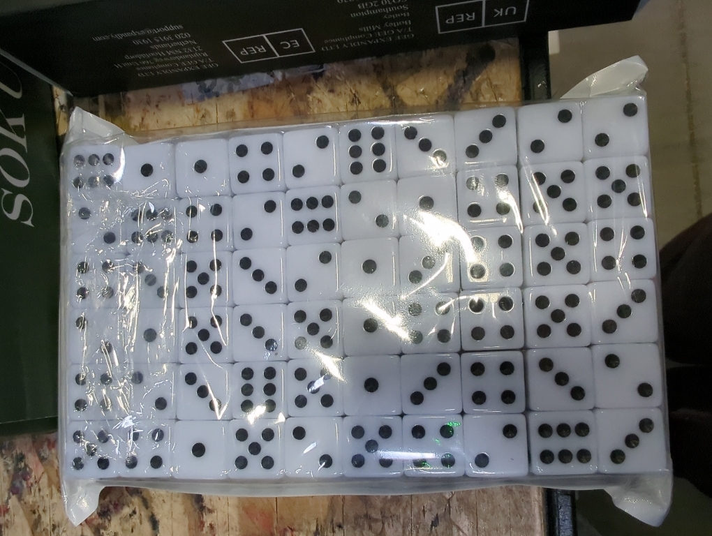 50 Pack 16MM White Dice - Six Sided Standard Opaque White Dice with Black Pips Dots for Board Games