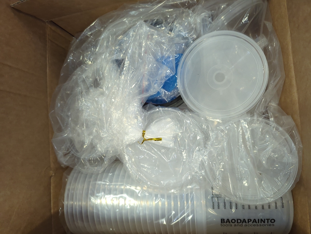 Disposable Paint Cups for Spray Gun, Paint System for HVLP and LVLP Paint Spray Paint Gun, 6.5 Ounce (200ml) Kit with 50 Cups and Lids System, 2 Hard Cups with Retainer Ring, 20 Plugs, 3 Mixing Sticks