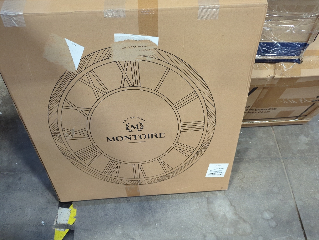 Montoire 24 Inch Wooden Farmhouse Wall Clock, Extra Large for Living Room Decor - Big Rustic Wood Large Round Wall Clock 24 Inches or Larger, Battery Operated with Decorative Roman Numerals