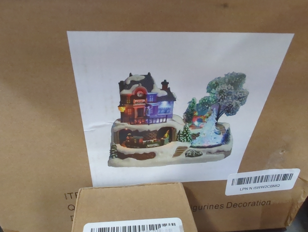 WONDER GARDEN Christmas Village Houses-Christmas Houses Village - Lighted Musical Railway Station Moving Train Town Sets with Revolving Acrylic Trees Animated Figurines for Indoor Decor or Gift