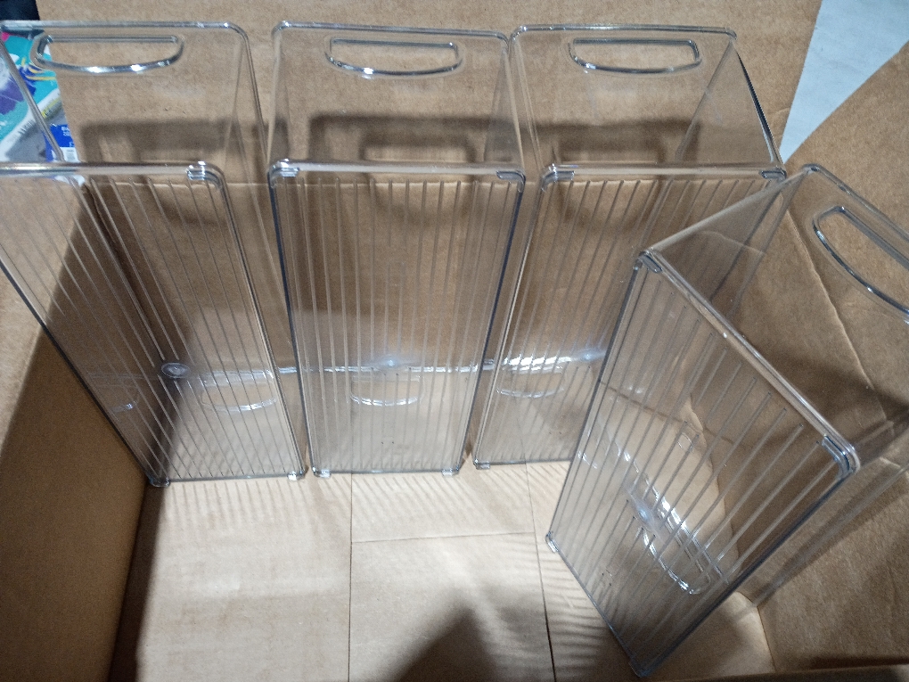 iDesign Plastic Stackable Pantry Bin with Handles, Set of 4, Clear | For Kitchen Cabinets or Fridge, Made in USA