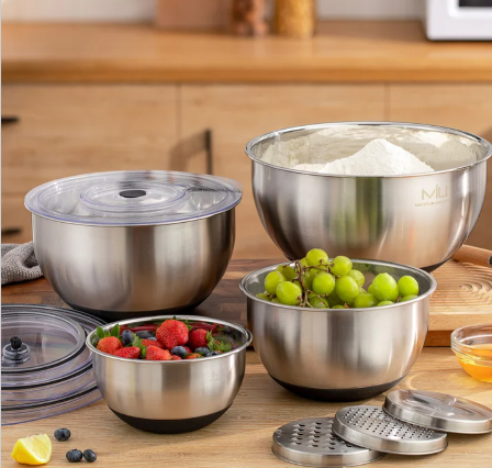 MIU Stainless Steel Clear Lid Mixing Bowls with Graters, Set of 4