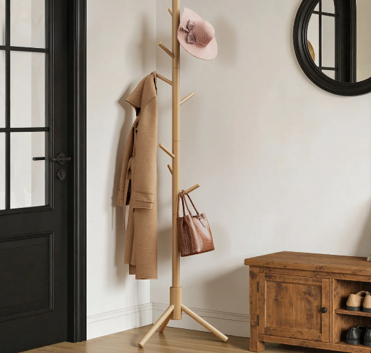 Adosinda Freestanding Coat Rack,Sturdy Wooden Coat Stand, 8- Hook Coat Rack
