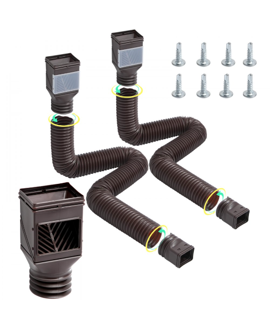 VEVOR Rain Gutter Downspout Extensions, 2-Pack Flexible Downspout Extender, Brown
