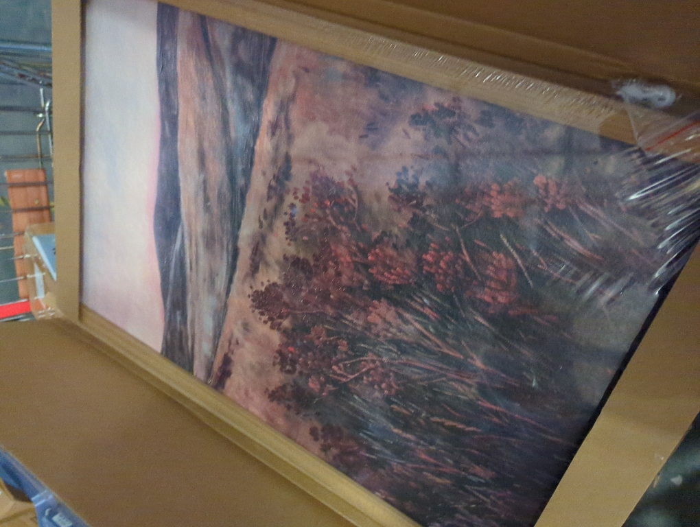 Framed 3D Textured Wall Art, Vintage Landscape Wall Decor Painting, Hand Drawn Sandstone Moody Dark Wildflower Pictures Artwork for Living Room Bedroom 16x24 inch Wood Frame