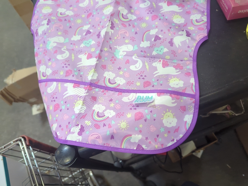 Bumkins Short Sleeve Bib for Girl or Boy, Toddler and Kids for 1-3 Years, Large Size, Essential Must Have for Junior Children, Eating, Mess Saving Soft Fabric Apron for Play, Unicorns Purple