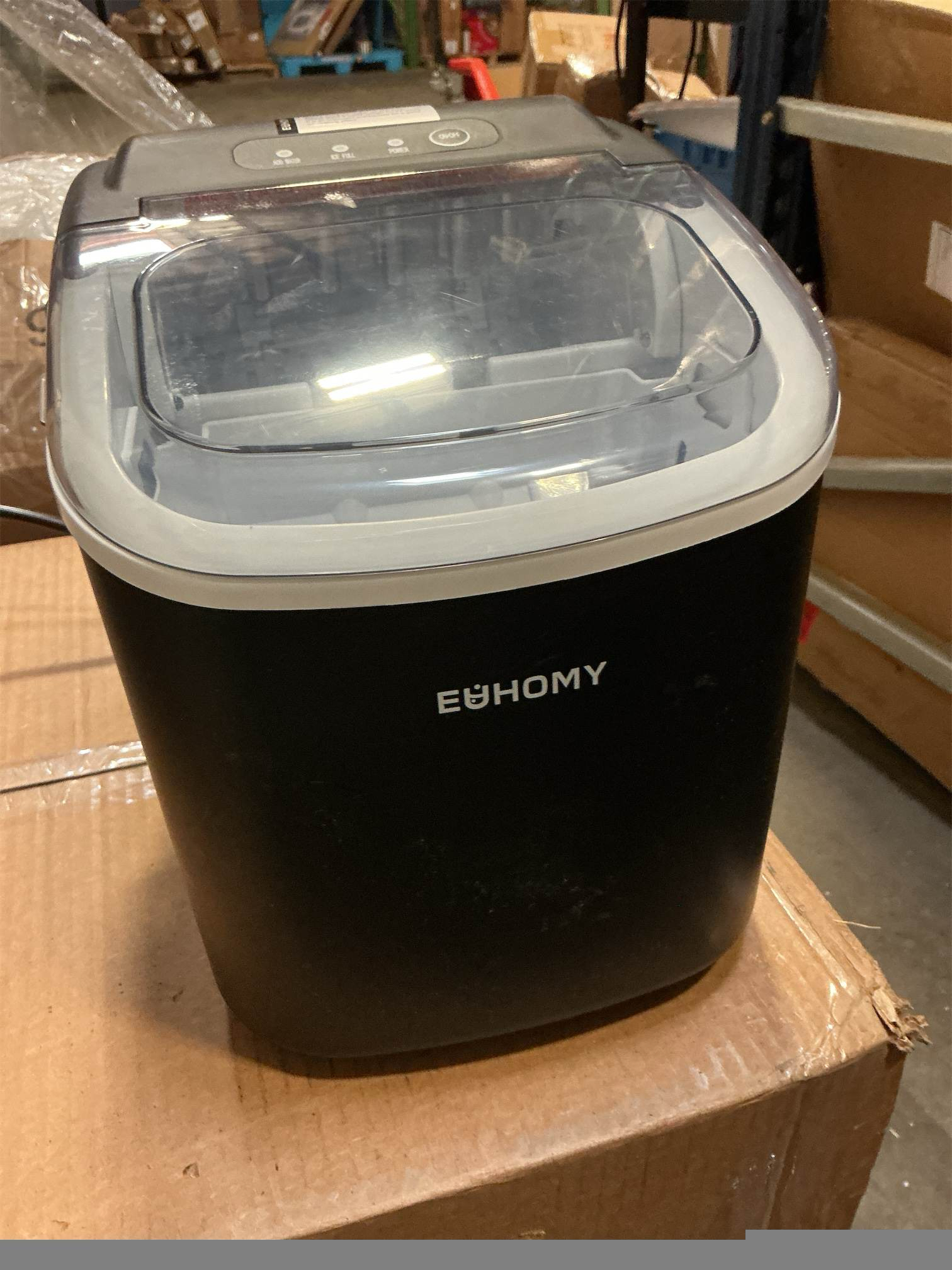 EUHOMY Countertop Ice Maker Machine with Handle, 26lbs in 24Hrs, 9 Ice Cubes Ready in 6 Mins, Auto-Cleaning Portable Ice Maker with Basket and Scoop, for Home/Kitchen/Camping/RV. (Black)