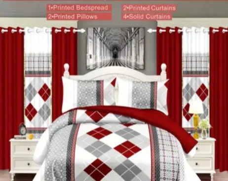 geometric design in burgundy red, white, and beige tones, ideal for completely refreshing 9pcs