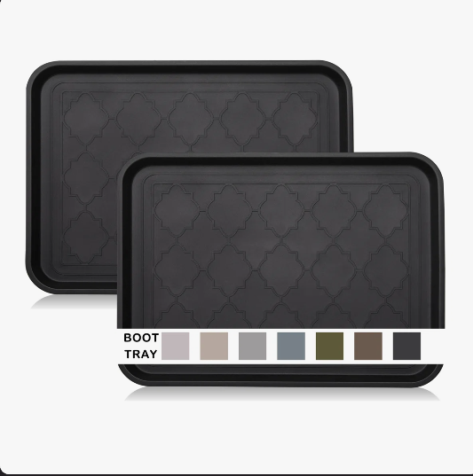 Boot Tray, Black, Waterproof Shoe Tray for Indoor and Outdoor, Pet Food mat Tray, (Set of 2)