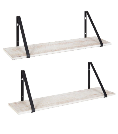 Kate and Laurel Soloman Wood 2 Piece Shelves with Metal Brackets - Whitewash/Black