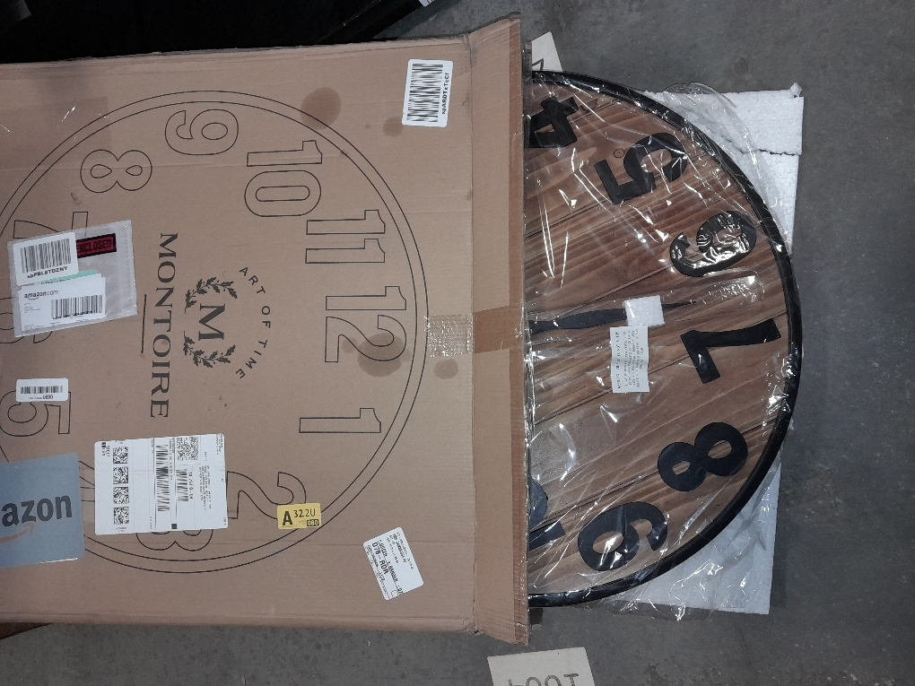 Montoire 24 Inch Wooden Farmhouse Wall Clock Large, Extra Large for Living Room Decor - Big Oversized Rustic Round Decorative Clocks for Walls, Battery Operated