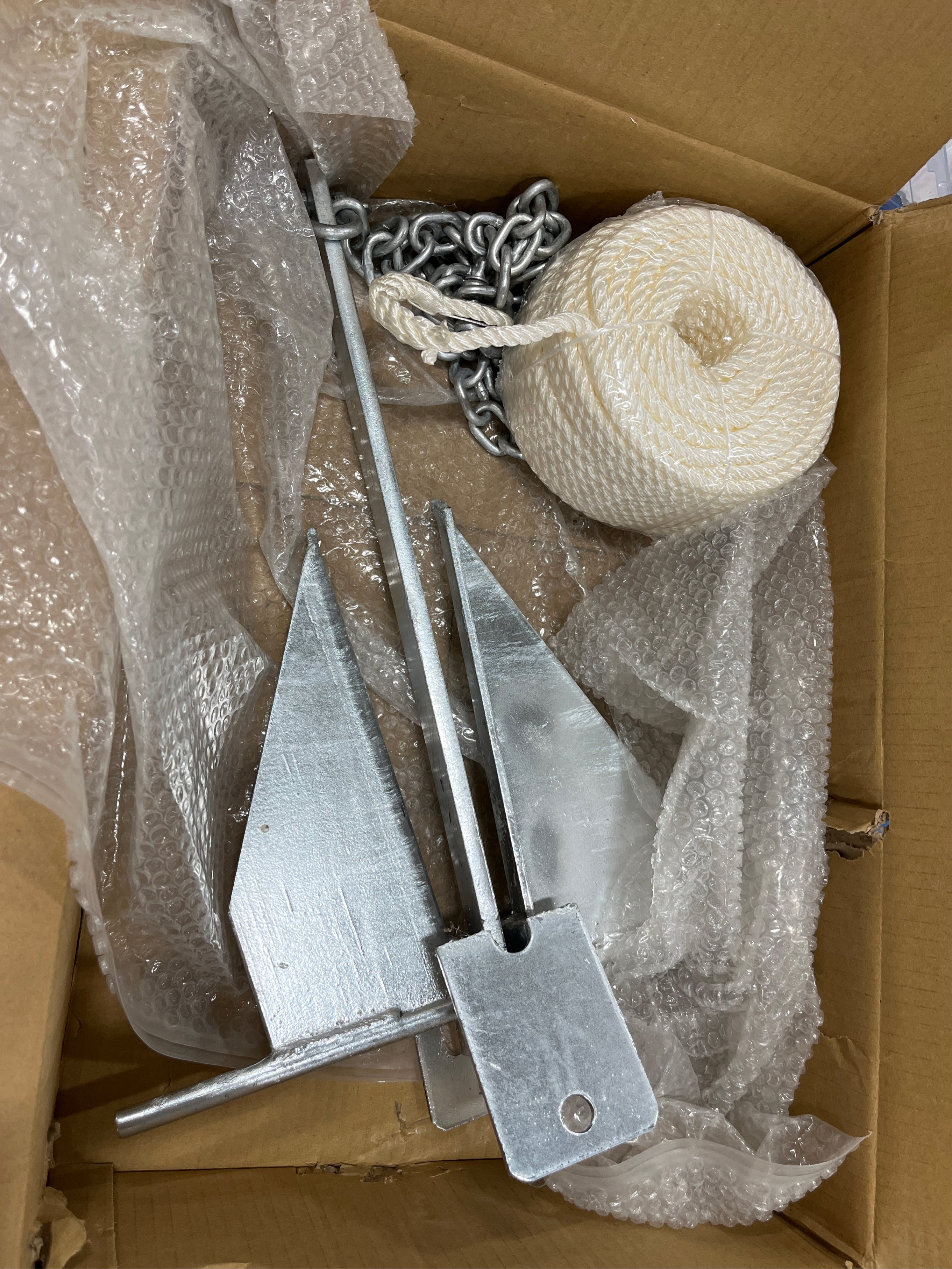 Heavy Duty Boat Anchor Kit, Fluke Style with Chain and Rope Set, Compatible with Pontoon, Deck, Fishing, and Sailboats, Galvanized Steel