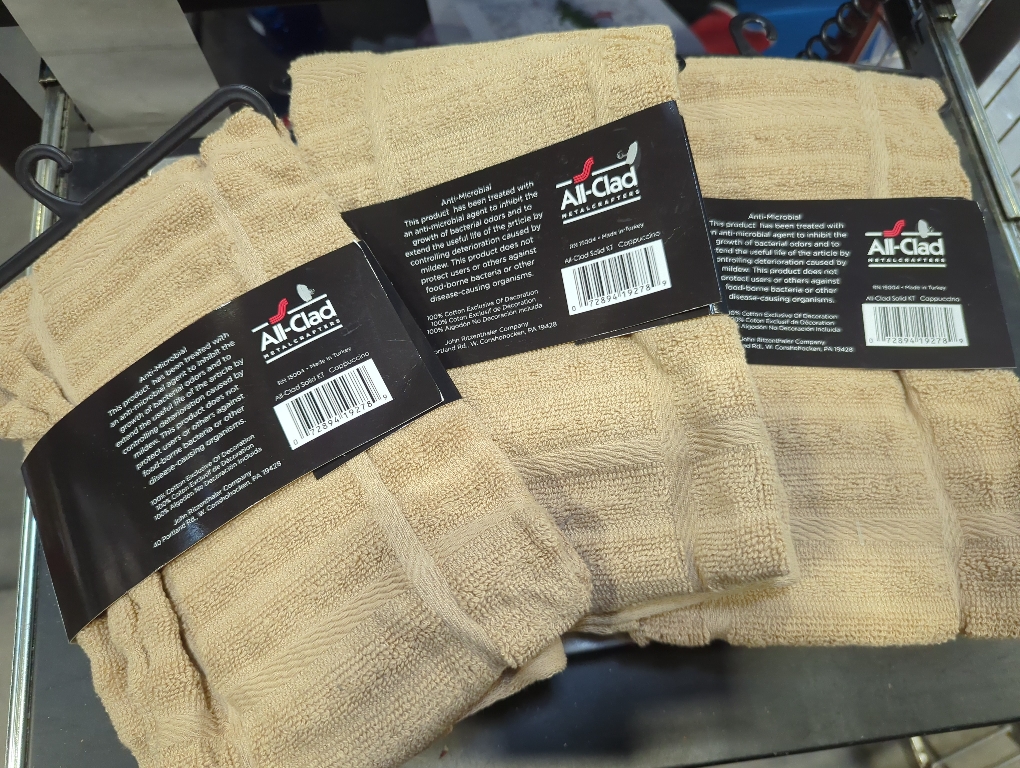 All-Clad Solid Kitchen Towel: Highly Absorbent, Super Soft Long Lasting - 100% Cotton, 17x30 Tea Towel for Cleaning & Drying Dishes, Pans, Glassware, or Countertops, (3-Pack), Cappuccino