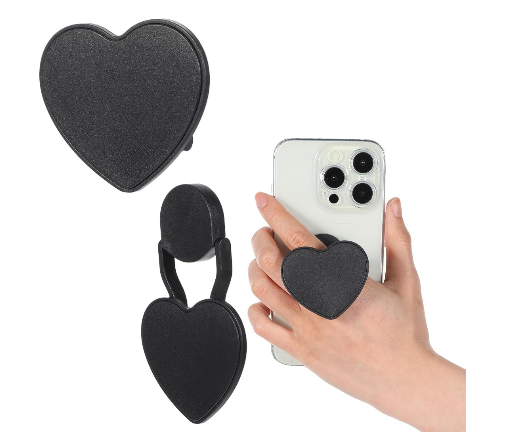 Phone Grip Foldable Cell Phone Ring Holder Finger Kickstand Adjustable Phone Kickstand Attachment Compatible with All Smartphones Pretty Black Heart)