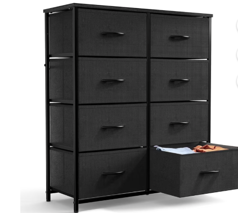 edx 8 Drawer Fabric Dresser for Bedroom, Chest of Drawer Organizer Storage Cabinet for Closet, Entryway, Black