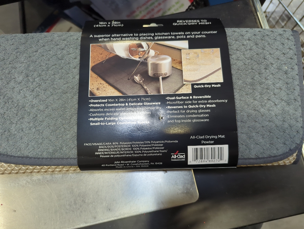 All-Clad Premium Reversible Dish Drying Mat for Kitchen: 16 x 28 Ultra-Absorbent, Long-Lasting, No Condensation, and Oversized for Large Pots and Pans - 2 Pack, Pewter