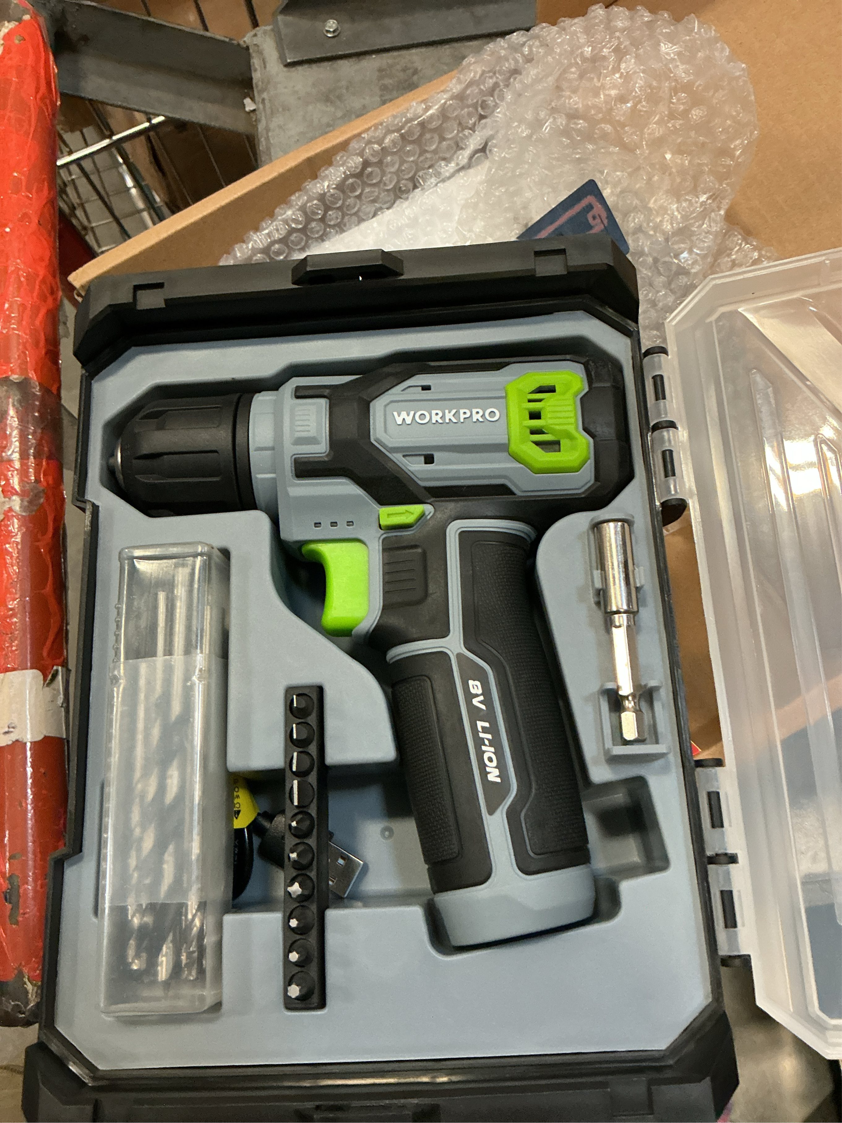 WORKPRO Cordless Power Drill Set with Stackable Tool Box, 8V Cordless Drill Driver and Bit Set, 2.0Ah Electric Cordless Screwdriver Kit with 3/8 Keyless Chuck, Portable Drill for Home Repair, DIY