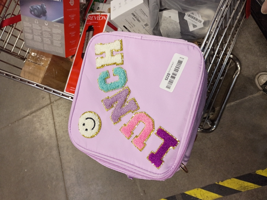 Insulated Lunch Bag With Adjustable Shoulder Strap, Nylon Preppy Lunch Box Large Insulated Lunch Bag Reusable Lunch Tote Bag with Smiley Preppy LunchBag for Girls School Travel Picnic (Purple)