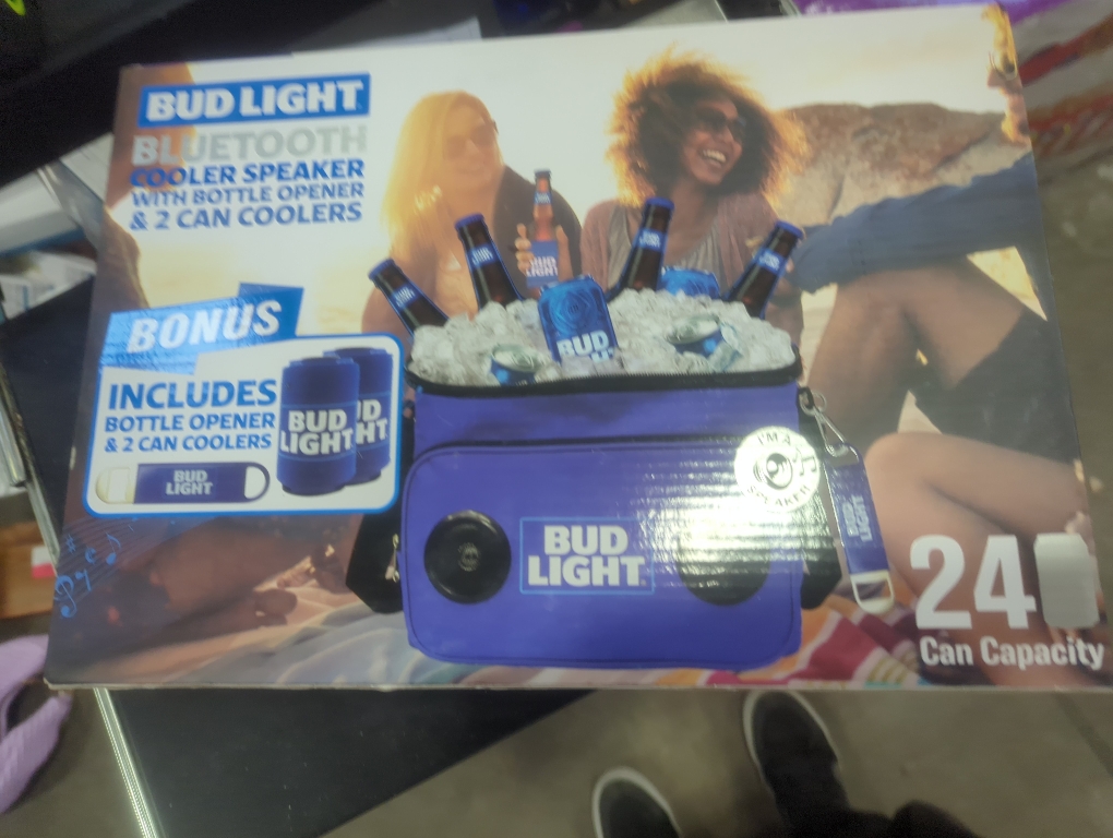 Bud Light Bluetooth Cooler Speaker With Bottle Opener & 2 Can Coolers