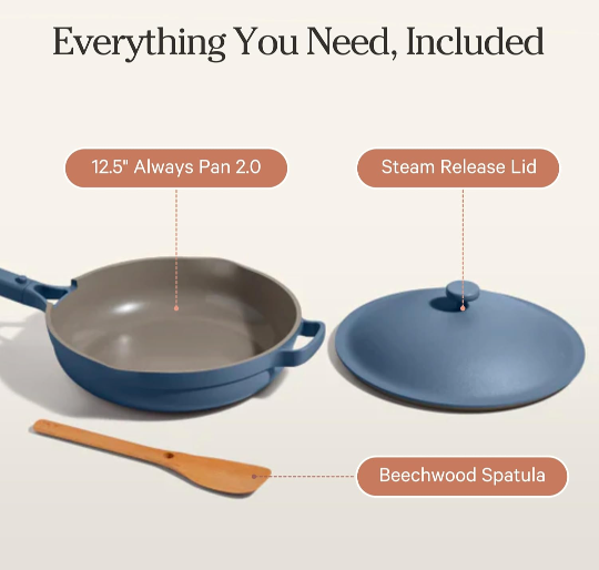 Our Place Large Always Pan | 12.5 Ceramic Pan with Modular Lid & Beechwood Spatula Blue