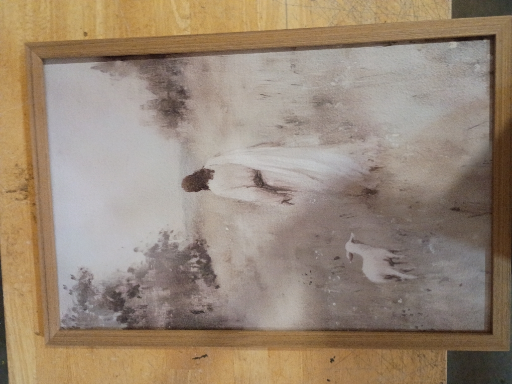 Jesus Leaves The 99 Sheep Wall Art Painting, Vintage Shepherd Christian Wall Decor Lost Lamb Religion Artwork 3D Textured Hand Drawn Sandstone for Living Prayer Room Bedroom 24x36 inch Wood Framed