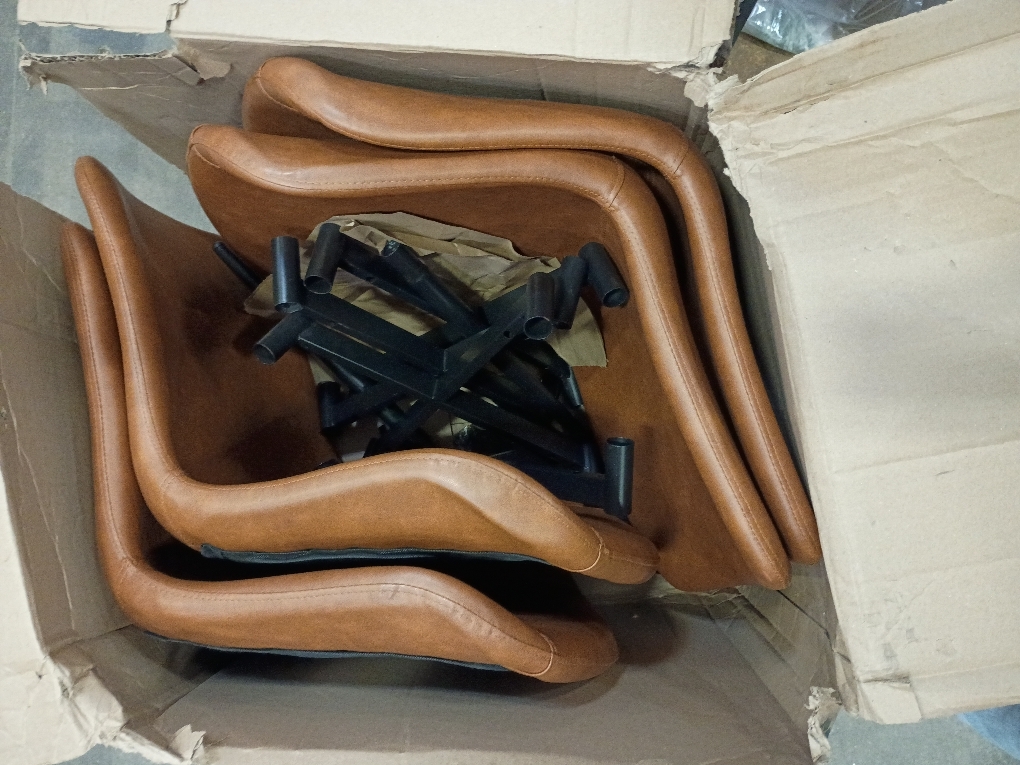 18 Inch Dining Chairs Set of 4, Modern Upholstered Dining Room Dining Chairs with PU Leather Cushions and Metal Legs, Mid Century Modern Armless Chair and Upholstered Seat, Brown