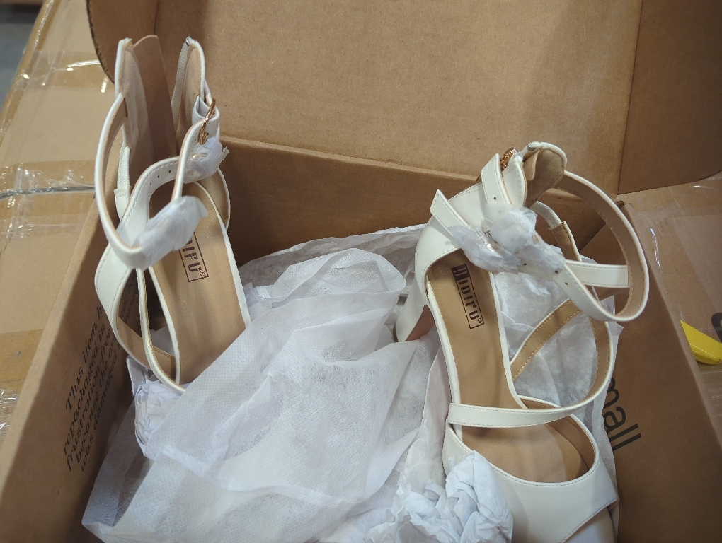 Size 6.5 Color White IDIFU IN4 Women's Bow Tie Heeled Sandals High Chunky Heels Cross Strap Satin Strappy Ankle Buckle Dress Wedding Bride Bridal Dressy Shoes Block Heels