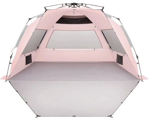 Oileus X-Large 4 Person Beach Tent Sun Shelter - Portable Sun Shade Instant Tent for Beach with Carrying Bag, Stakes, 6 Sand Pockets, Anti UV for Fishing Hiking Camping, Waterproof, Pink