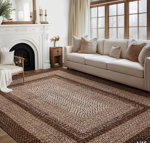 Garvee Printed Rug Braided Pattern Washable Area Rug 8*10ft (244*305cm) Non Slip Soft Low Pile Stain Resistant Carpet Living Room Bedroom