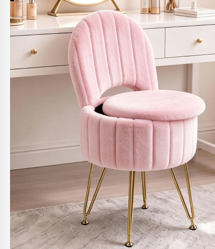 Metal Frame, Easy Installation, Space-Saving, Easy to Clean & Move, Metal Legs, for Bedroom & Dressing, Pink
