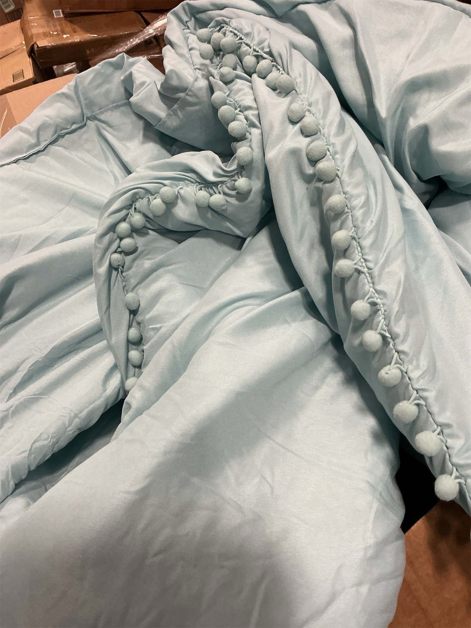 PERFEMET 3 Pieces Full Bed in A Bag Light Blue Pom Pom Bedding Set for Girls Boys Soft Fluffy Boho Solid Bedding Comforter Set with Sheets(Light Blue, Full)