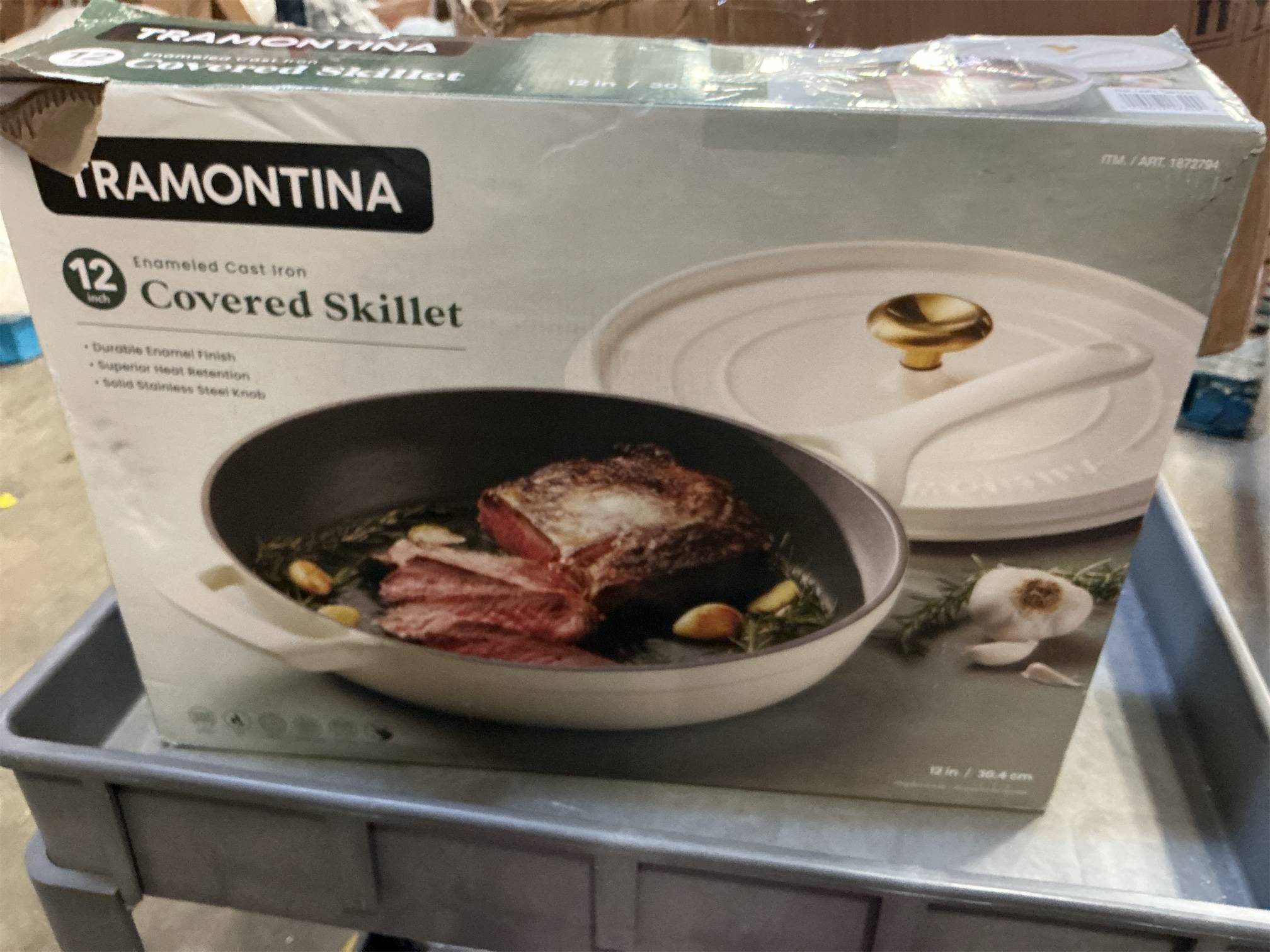 Tramontina Bestow Enameled Cast Iron Skillet with Lid, 12-inch Frying Pan, ‼️COLOR LATTE‼️