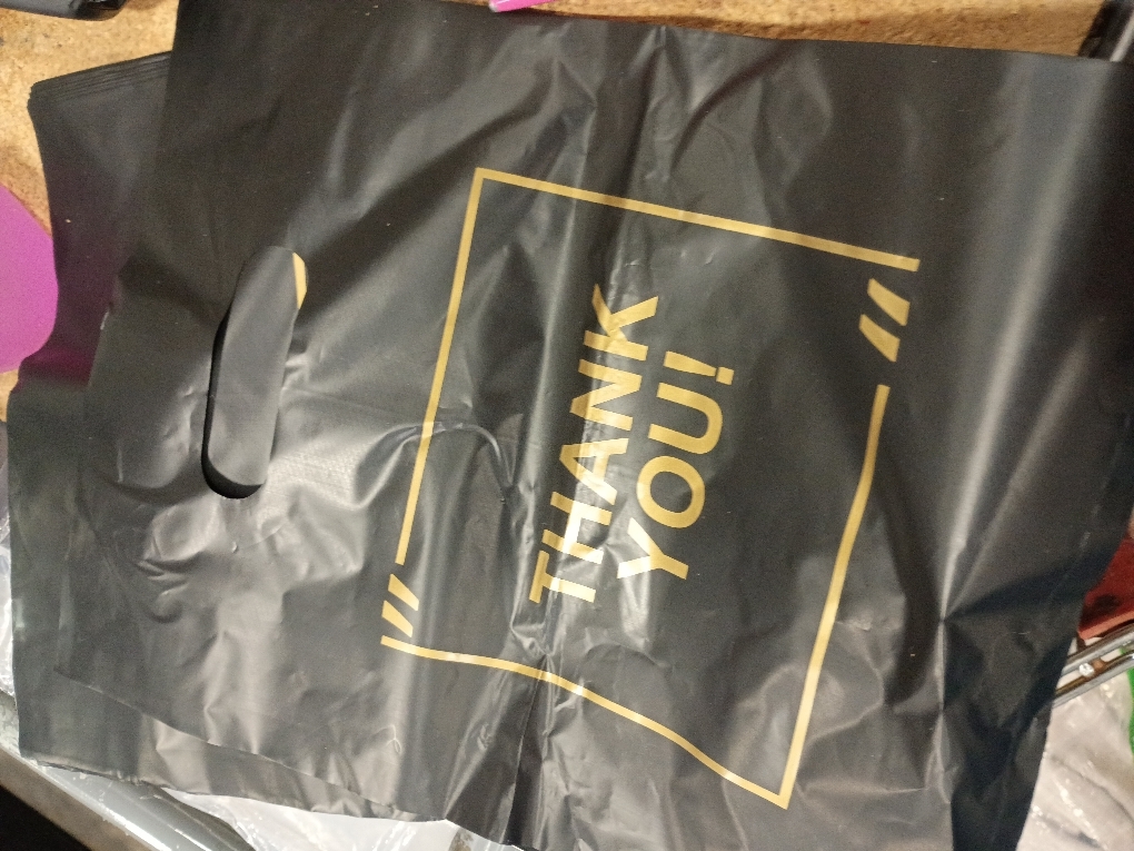 50 Pack Die Cut Plastic Shopping Bags with Thank You Logo 9x12 Merchandise Bags Extra Thick Glossy and Shopping Bags for Retail,Boutique Bags with Handles for Merchandise, Gifts, Trade Shows