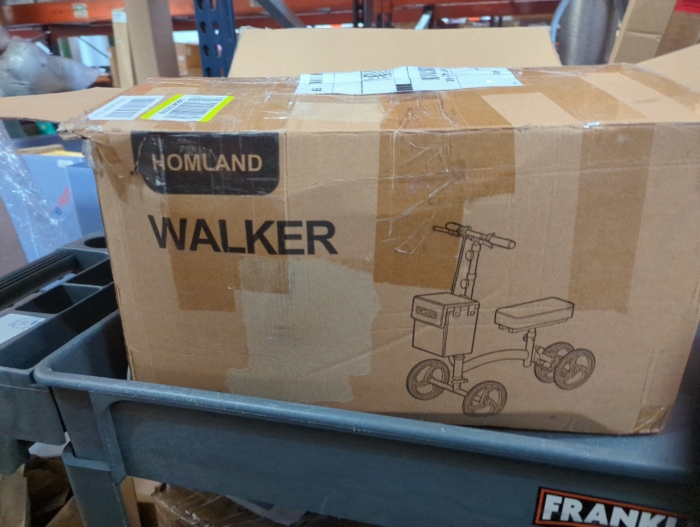 HOMLAND Knee Scooter Walker for Adults Foot Injuries Ankle Surgery, Foldable Steerable Leg Scooters with Dual Handbrake, Height Adjustable Handle & Knee Pad, Removable Storage Bag, 300 lbs Capacity