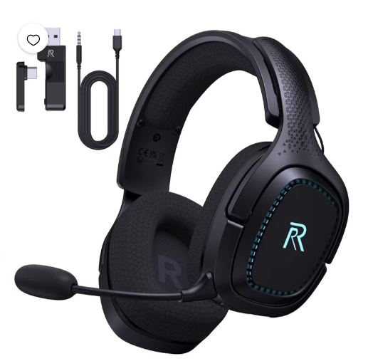 FFN 2.4GHz Wireless Gaming Headset for PS5, Bluetooth PS5 Headset with Microphone Noise Canceling, 3.5mm Wired Mode for Xbox Series, Black