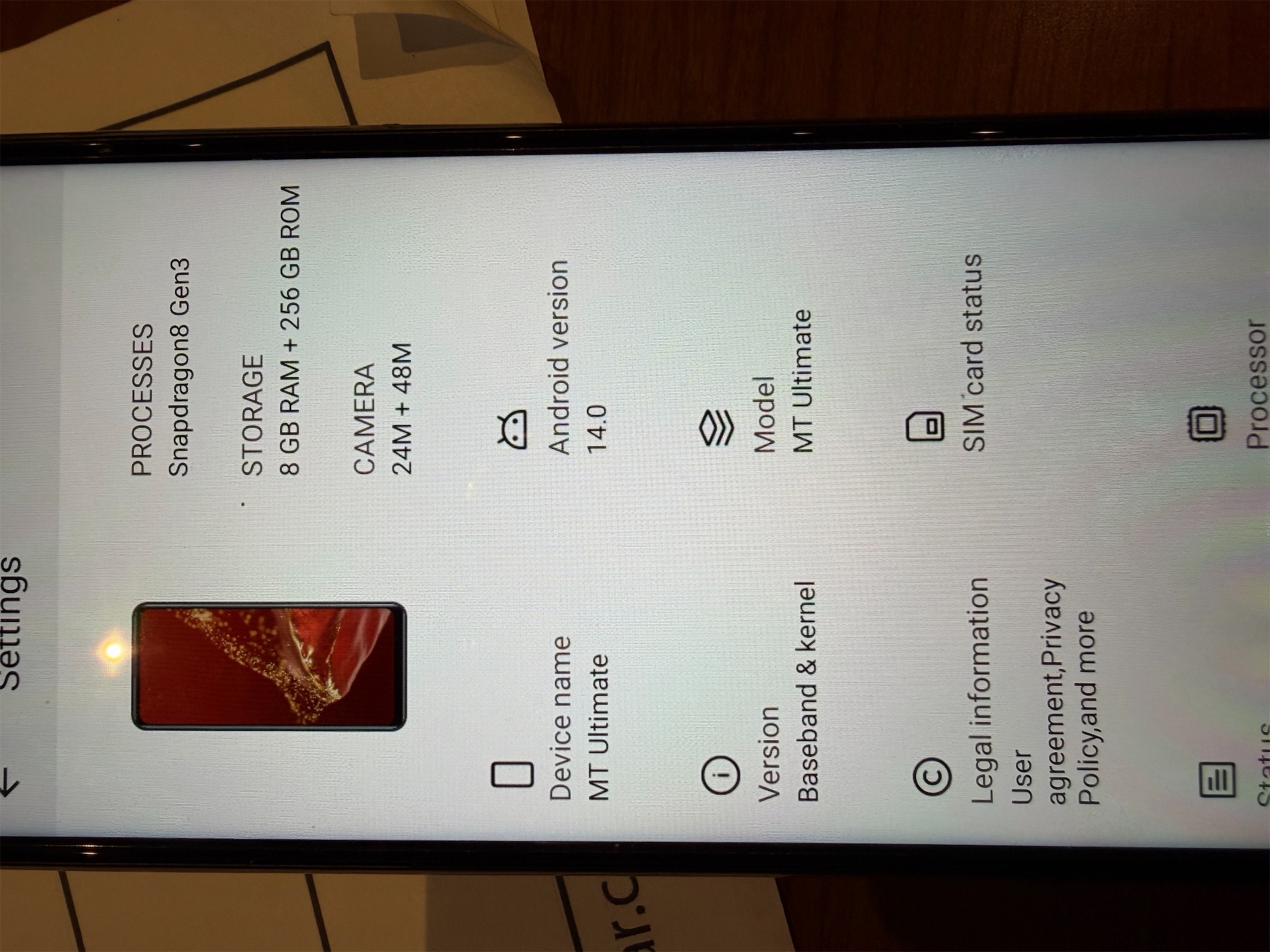 Snapdragon8 Gen3 8 GB RAM   256 GB ROM