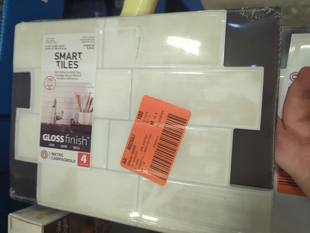 Smart Tiles Size  8.38 in. W X 11.56 in. L White Mosaic Vinyl Adhesive Wall Tile 4 pc
